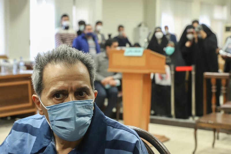 Jamshid Sharmahd attends his trial at the Revolutionary Court, in Tehran, in 2022 (Koosha Mahshid Falahi/Mizan News Agency via AP)