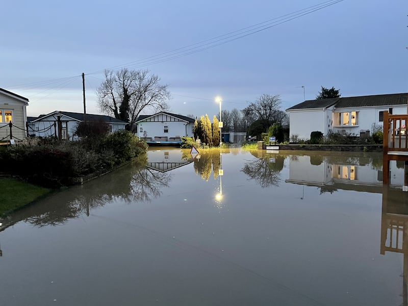 Floodwater surrounds houses in Summer Way, Radcliffe-on-Trent, Nottinghamshire