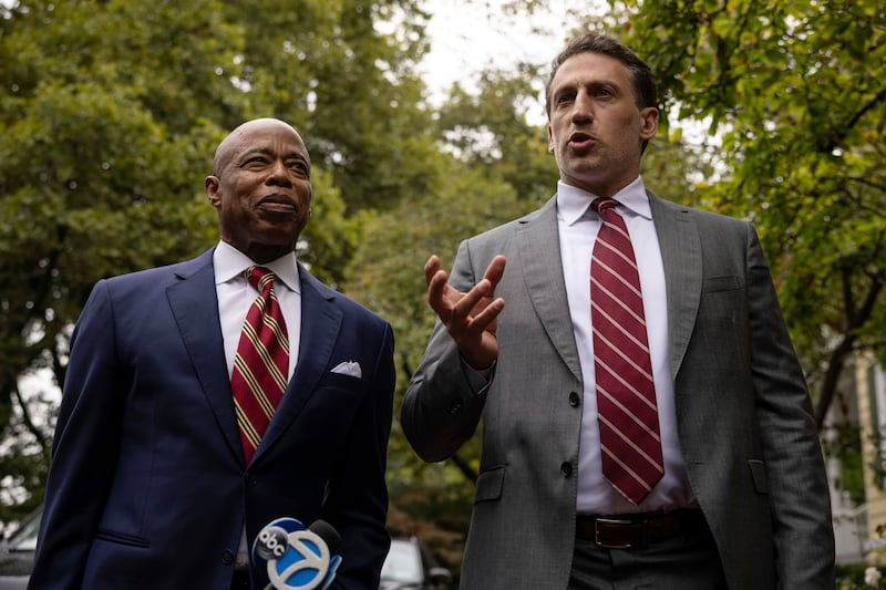 New York City mayor Eric Adams with his attorney Alex Spiro (Yuki Iwamura/AP)