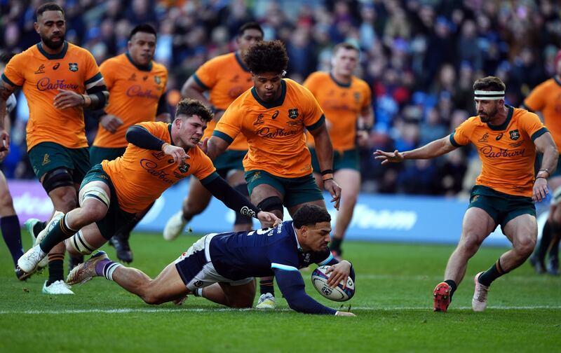 Sione Tuipulotu breaks clear to score Scotland’s opening try