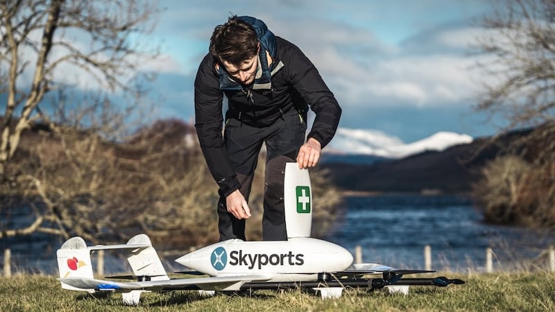 A Project CALEUS drone being trialled by Scottish Ambulance Service .