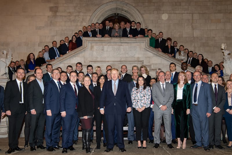 Boris Johnson with newly elected Conservative MPs after the 2019 general election