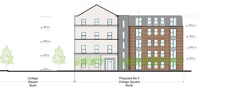 A planning drawing, depicting what the new gable extension on College Square North could look like.