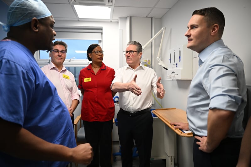 Prime Minister Sir Keir Starmer and Health Secretary Wes Streeting during a visit to the Elective Orthopaedic Centre in Epsom, Surrey