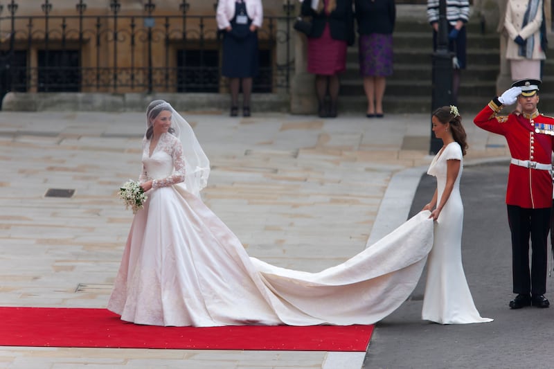 The Princess of Wales wore an Alexander McQueen lace wedding dress to her April wedding