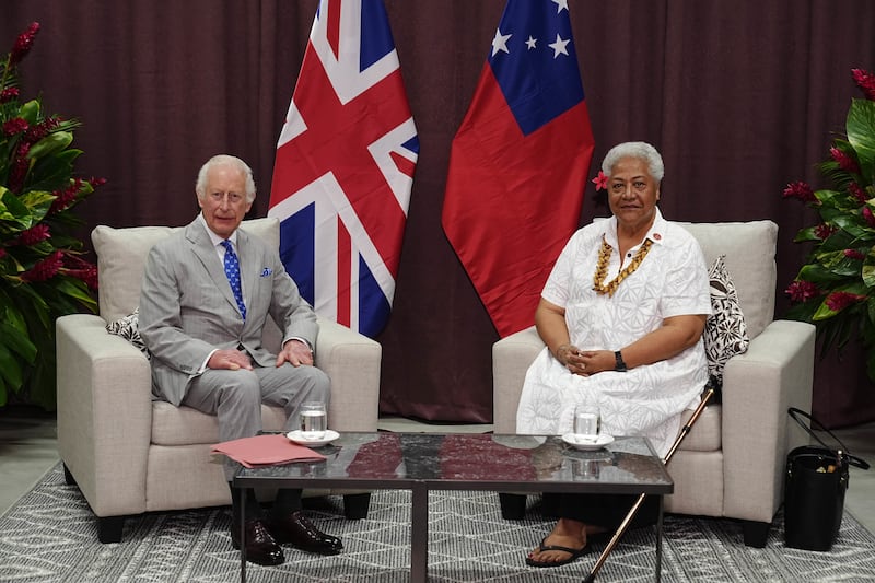 The King at an audience with Samoa’s prime minister Afioga Fiame Naomi Mata’afa at Faleolo International Airport