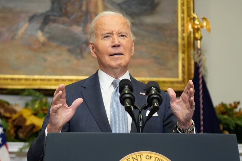 President Joe Biden speaks about the sudden collapse of the Syrian government under Bashar Assad from the Roosevelt Room at the White House (AP Photo/Manuel Balce Ceneta)