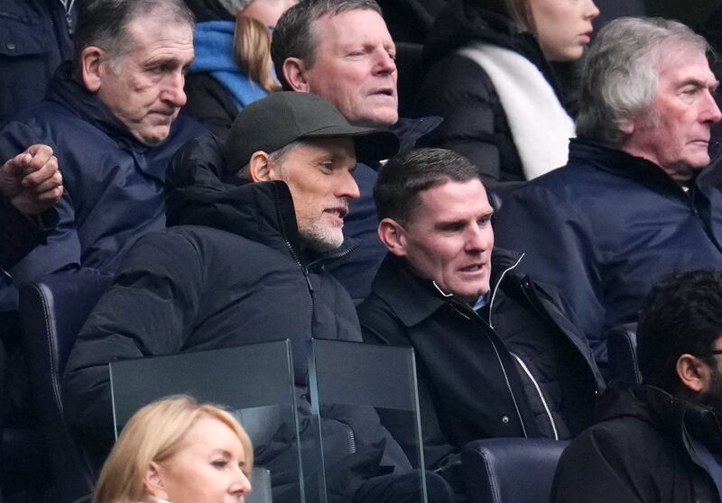 England manager Thomas Tuchel (left) and his assistant Anthony Barry (right) in the stands at Tottenham