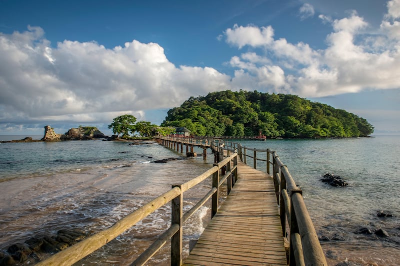 Wooden bridge to an islet at Bom Bom