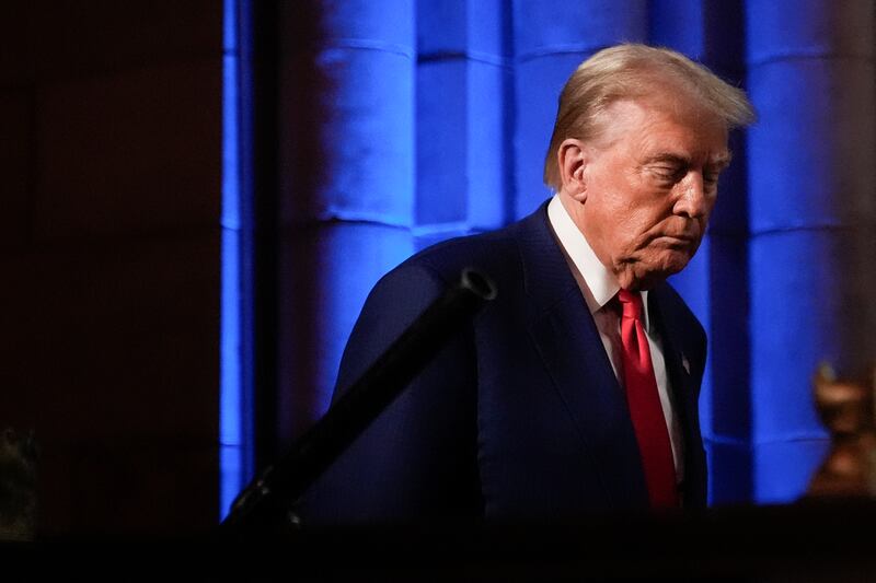 Republican presidential nominee former President Donald Trump arrives to speak at a campaign event in New York. (AP Photo/Alex Brandon)