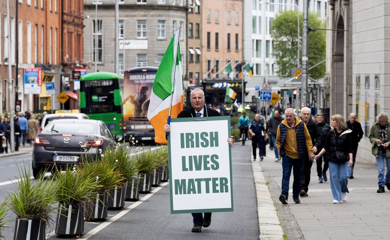 A protester in the centre of Dublin