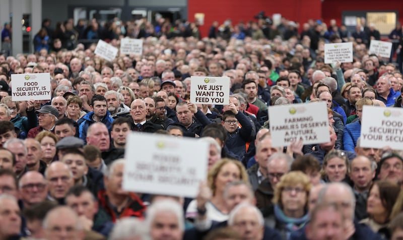 Thousands of farmers attending a protest in Lisburn hosted by the Ulster Farmers' Union on Monday. PICTURE: UFU