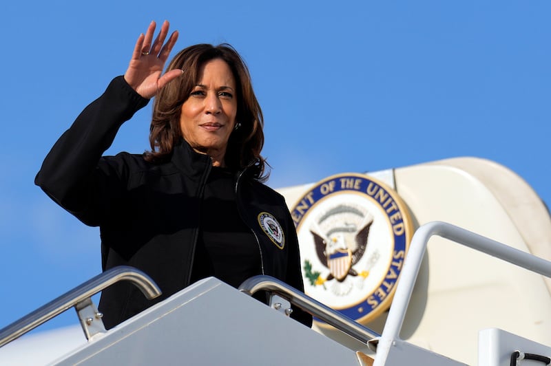 Democratic presidential nominee Vice President Kamala Harris boards Air Force Two on Wednesday (Carolyn Kaster/AP)