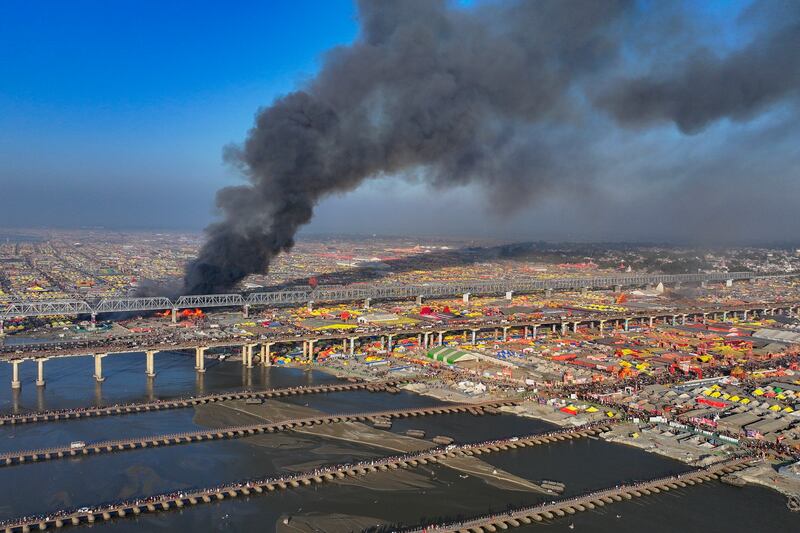 Millions visit the area for the 45-day Maha Kumbh festival (Rajesh Kumar Singh/AP)