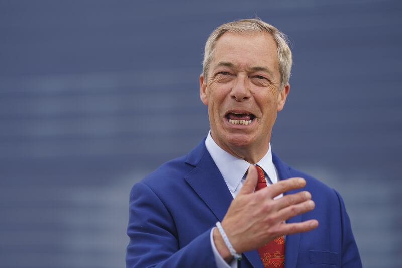 Reform UK leader Nigel Farage speaks to the media in Ashfield, Nottinghamshire