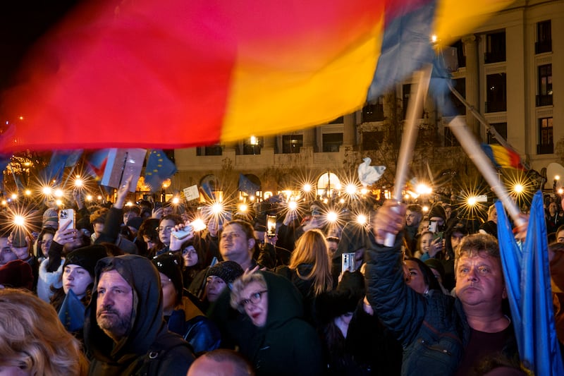 Thousands of people attended pro-European rallies ahead of the presidential run-off (AP)