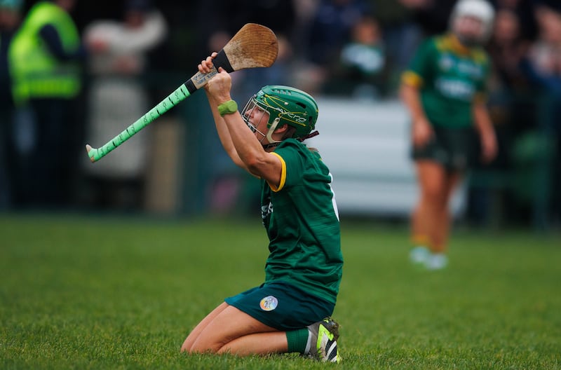 Knockananna's Laura McGrath celebrates on her knees at the final whistle