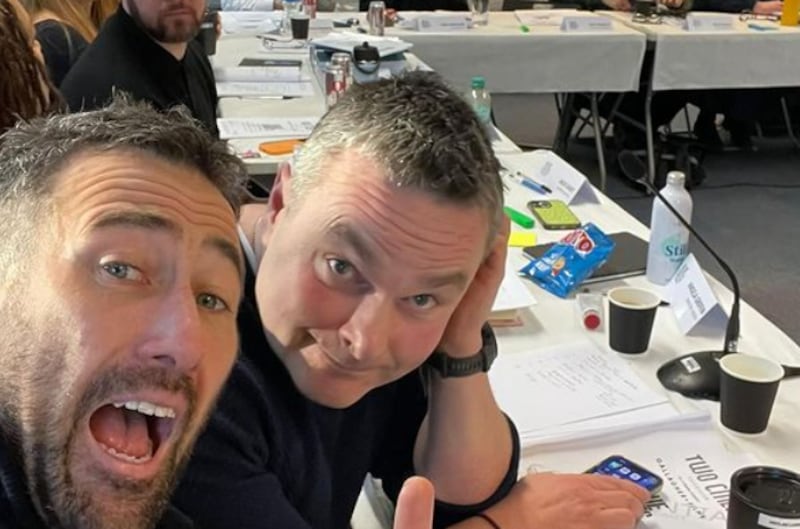 Adam Patterson (left) with Declan Lawn at the script read-through. PICTURE: DECLAN LAWN/INSTAGRAM