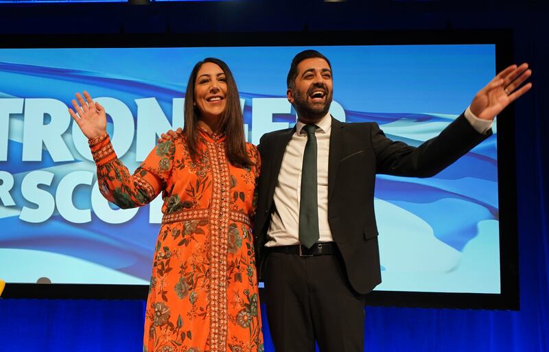 First Minister Humza Yousaf with his wife Nadia El-Nakla, who is an SNP councillor