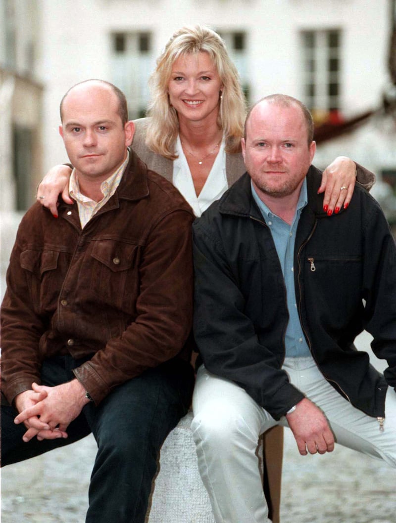 EastEnders’ Grant Mitchell (Ross Kemp), Kathy Mitchell (Gillian Taylforth) and Phil Mitchell (Steve McFadden)