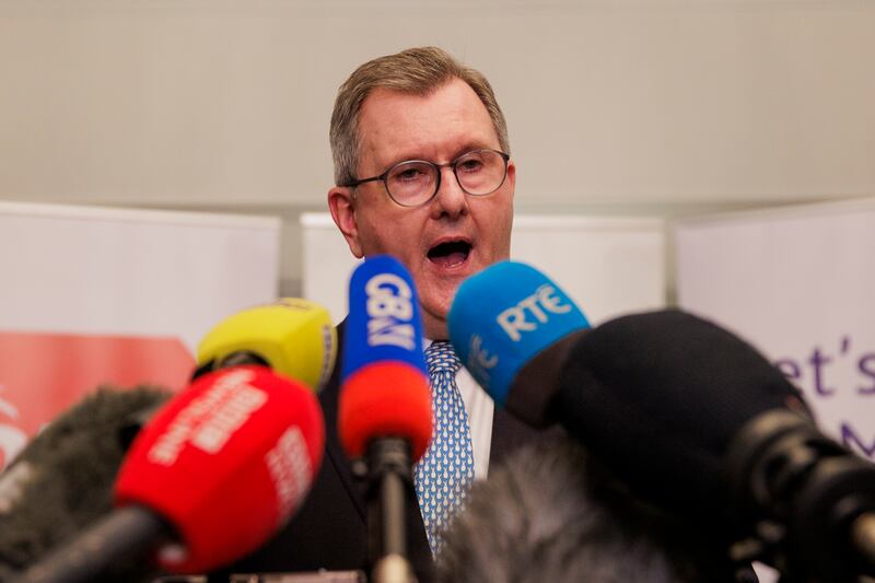 DUP leader Sir Jeffery Donaldson MP during the press conference