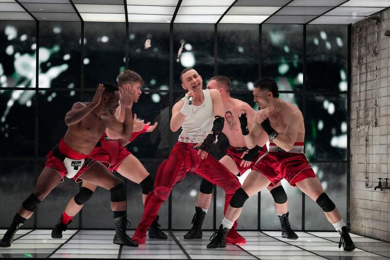 Olly Alexander performing the song Dizzy, during the Grand Final of the Eurovision Song Contest (Martin Meissner/AP)