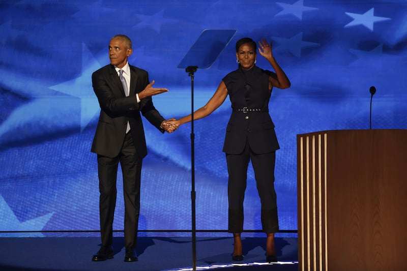 Barack and Michelle Obama at the Democratic National Convention (Gabrielle Lurie/San Francisco Chronicle/AP)