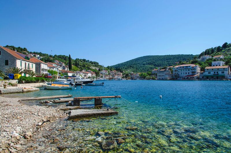 DGGF5M Bay and harbour of Stomorska, Solta island, Croatia, Europe