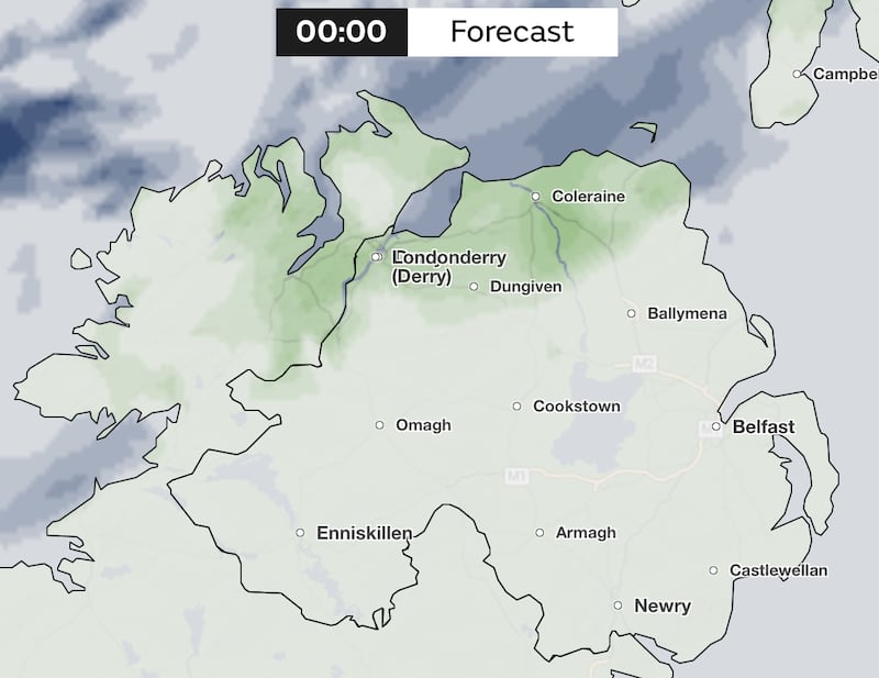 Cloud coverage at midnight (Met Office)