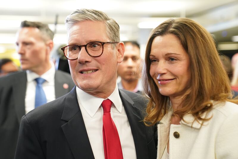 Labour leader Sir Keir Starmer and his wife Victoria at his constituency count