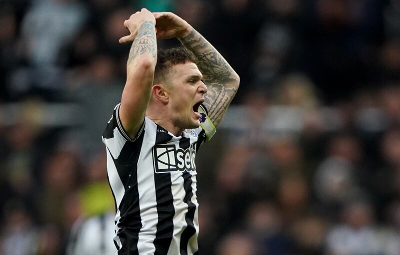 Newcastle’s Kieran Trippier gets the crowd going as he celebrates scoring his side’s third goal