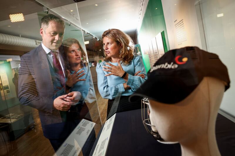 The Republic's minister for sport and physical education Thomas Byrne with NMI director Lynn Scarff at the launch of the new exhibition. Picture by Marc O'Sullivan