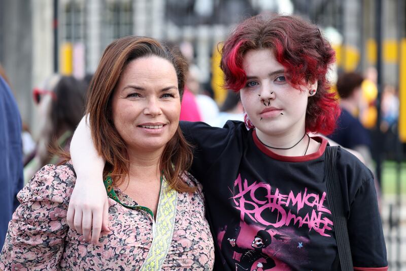 Diane and Eren Mallon at the rally at Belfast City Hall against the ban on puberty blockers . PICTURE: MAL MCCANN