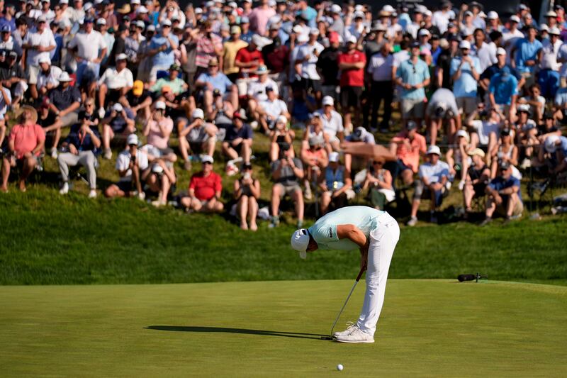 Viktor Hovland reacts after missing a putt on the 17th hole during the final round of the US PGA Championship (Jeff Roberson/AP)