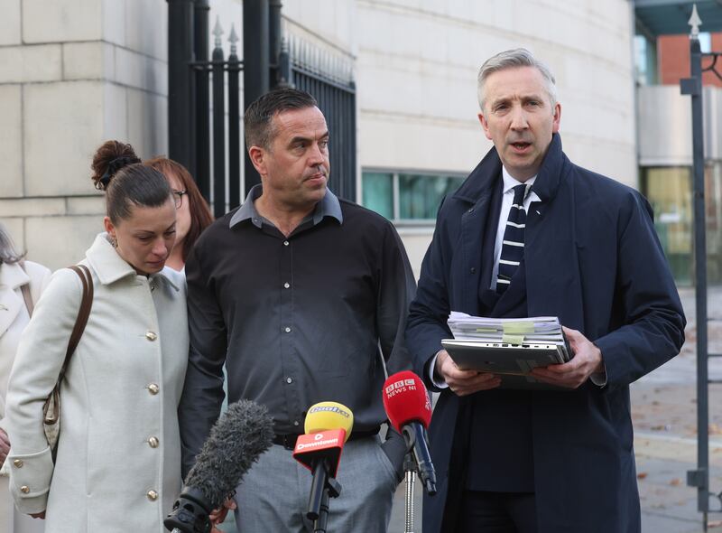 Parents John and Jane Brady of baby Troy, who died when he was six days old, at the inquest at Laganside Court on Friday.
PICTURE COLM LENAGHAN