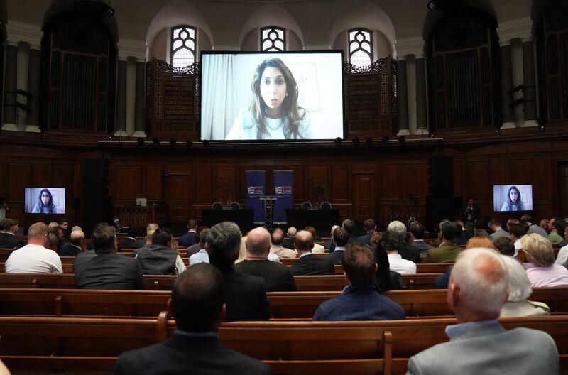 Former home secretary Suella Braverman speaks to PopCon activists via video