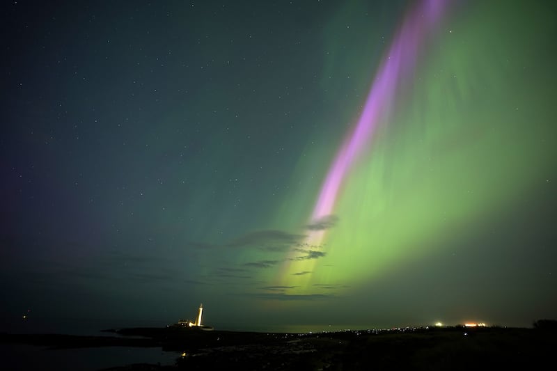 The aurora borealis at St Mary’s Lighthouse in Whitley Bay on the North East coast