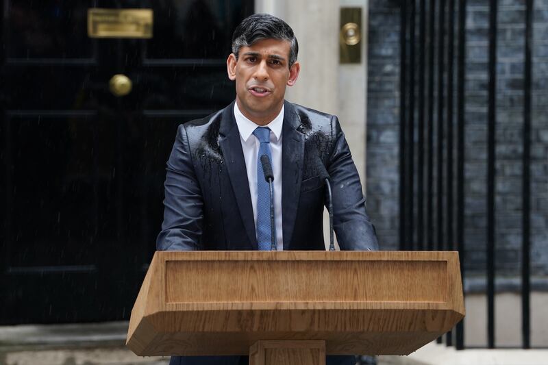 Prime Minister Rishi Sunak delivering his statement outside 10 Downing Street