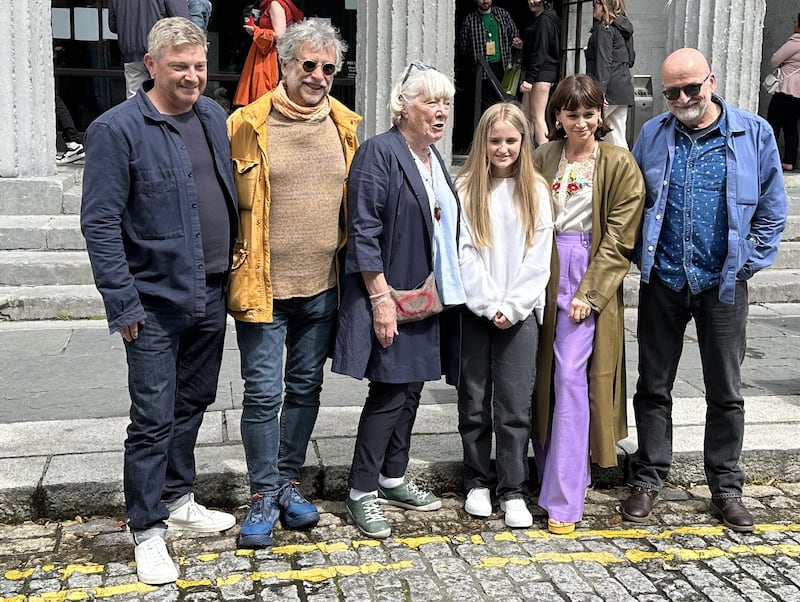 Dave Ingham (writer), Enzo d'Alò (director), Rosaleen Linehan (Emer), Mia O’Connor (Mary), Charlene McKenna (Tansey) and Roddy Doyle (author) pictured together at the Galway Film Fleadh