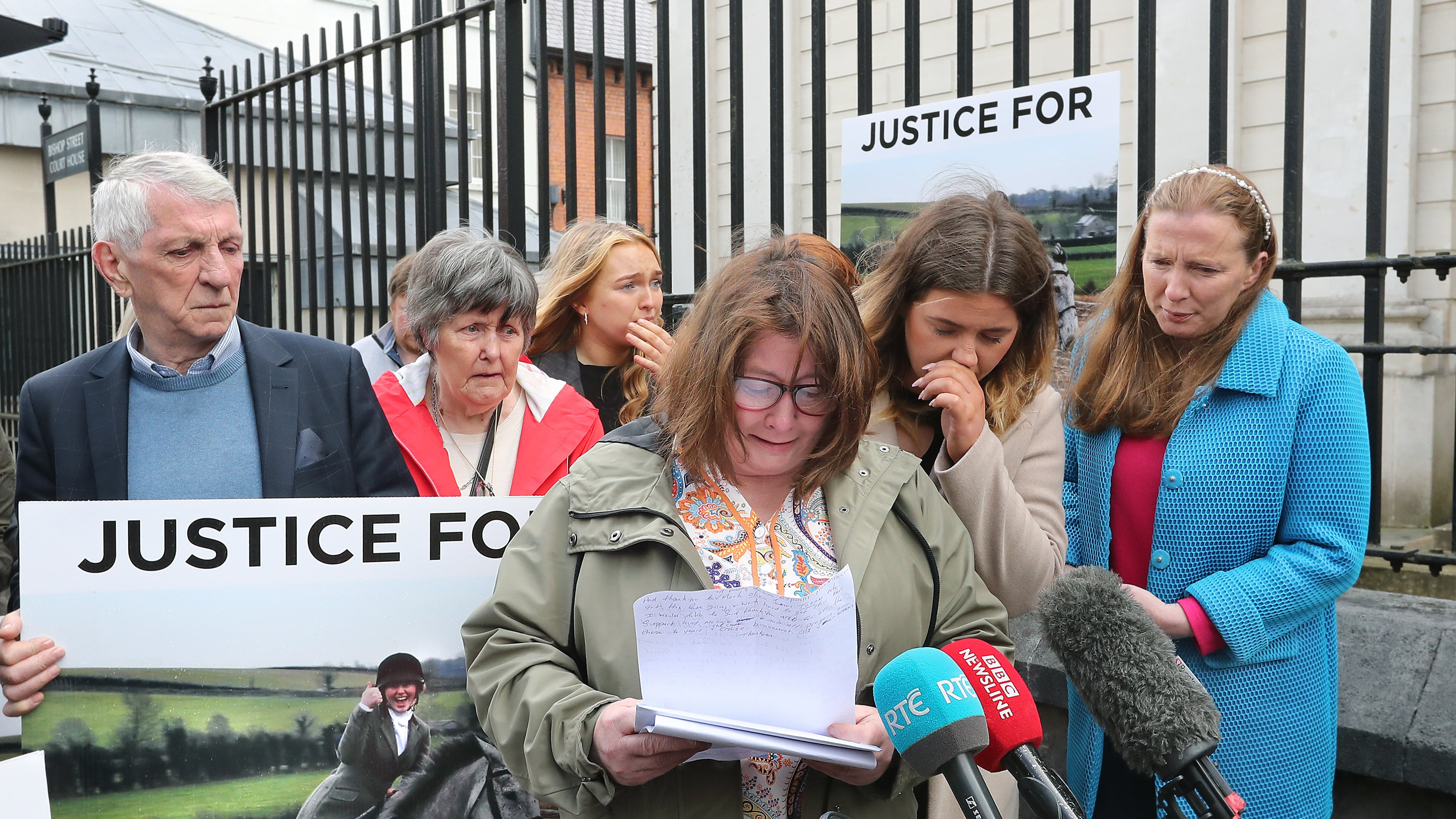 Katie Simpson's mother Noeleen Simpson at Derry Crown Court on Friday where three women were sentenced for involvement in covering up for Jonathan Creswell who was accused of murdering Co-Armagh show-jumper Katie Simpson. Katie 21, died several days after an incident at her home in Derry during August 2020. Picture Margaret McLaughlin  14-6-2024