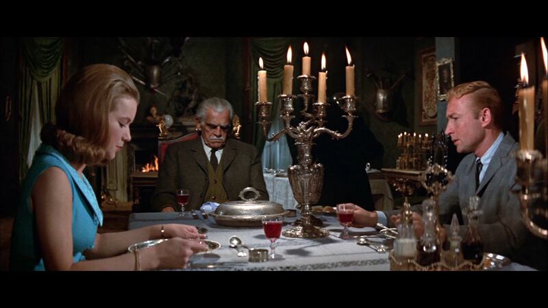 Suzan Farmer, Boris Karloff and Nick Adams in Die, Monster, Die!