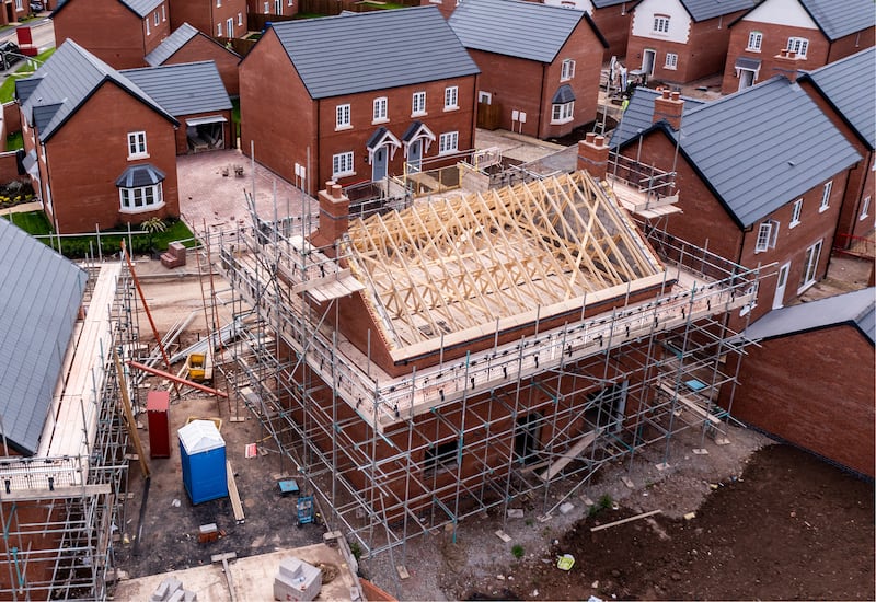 An aerial view of new build homes on a new housing estate