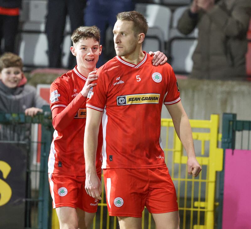 Cliftonville Jonthan Addis celebrates his goal      In Today’s game at Solitude Belfast Cliftonville v Glenavon in the Clearer Water Irish Cup Rd 6 

Desmond Loughery Pacemaker press