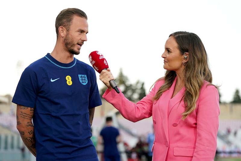 Kelly Somers, right, with England midfielder James Maddison