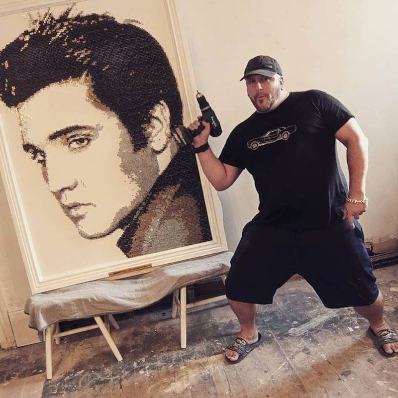 Mr Timby with his Elvis screw artwork