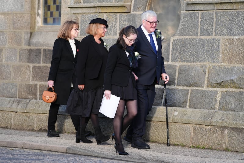 MSP Fergus Ewing arrives with his sister Annabelle Ewing, second left, for Mr Salmond’s funeral