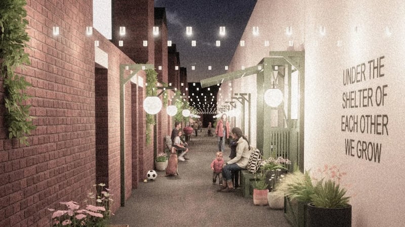 Artist rendering of what the redeveloped alleyway could look like under the winning project's design (RSUA / Jennifer Speirs, Adrienne Campbell and William Brady)