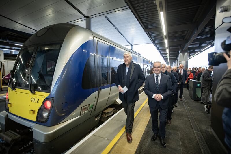 Infrastructure minister John O’Dowd arrived on one of the first trains into the new Belfast Grand Central Station in October