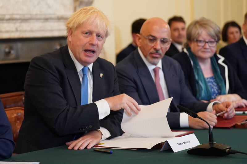 Boris Johnson in a Cabinet meeting with his then chancellor Nadhim Zahawi