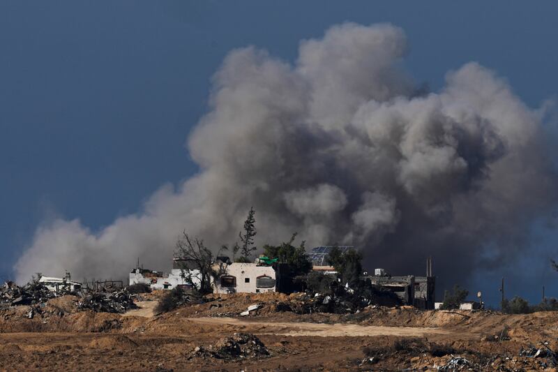 Smoke rises following an Israeli bombardment in the Gaza Strip (AP)